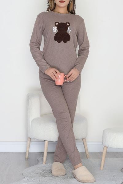Nakışlı İnterlok Pijama Takımı Vizonkahve - 800.1287.