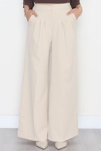Dabıl Kumaş Beli Lastikli Palazzo Pantolon Bej - 51063.1991.