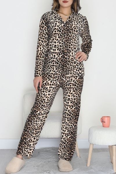 Önü Düğmeli Polar Takım Leopar - 451.1287.