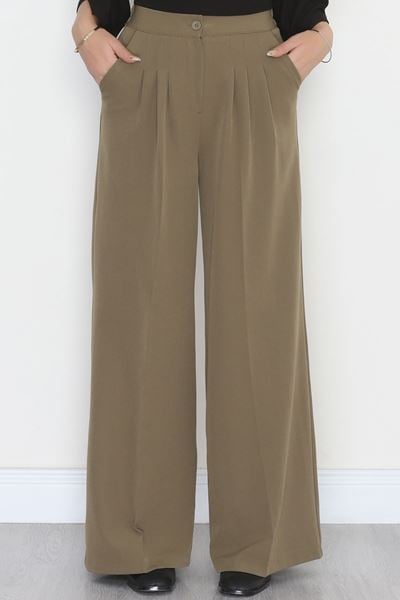 Dabıl Kumaş Beli Lastikli Palazzo Pantolon Haki - 51063.1991.
