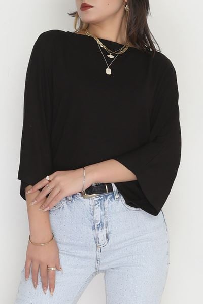 Viskon Ribana Yarasa Kol Bluz Siyah - 43563.1254.