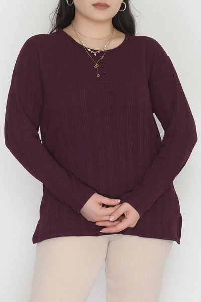 Burgu Kumaş Bisiklet Yaka Büyük Beden Bluz Mürdüm - 70756.1954.