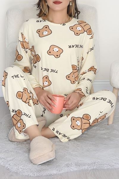 Süet Alt Üst Aynı Pijama Takımı Bejayı - 118.1287.