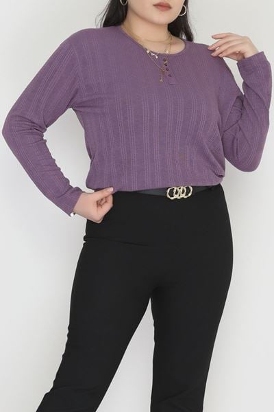 Burgu Kumaş Bisiklet Yaka Büyük Beden Bluz Mor - 70756.1954.