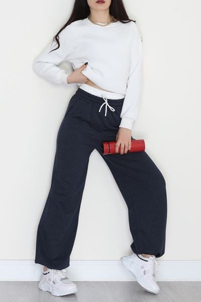 Özel Tasarım İki İplik Beli Lastikli Eşofman Lacivertbeyaz - 70175.1857.