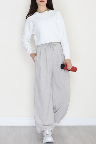 Paça Lastikli 2 İplik Pileli Eşofman Altı Gri - 52008.1857.