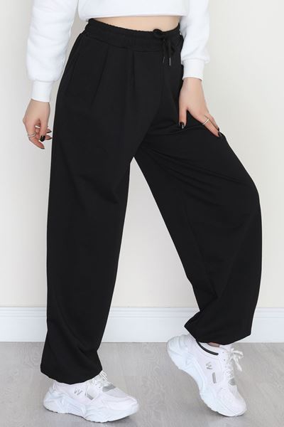 Paça Lastikli 2 İplik Pileli Eşofman Altı Siyah - 52008.1857.