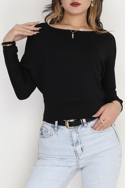Oysho Kumaş Yarasa Kol Bluz Siyah - 31605.1977.