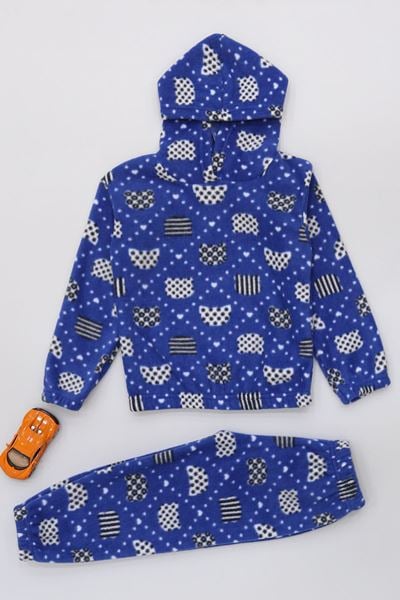 4-10 Yaş Polar Kapşonlu İkili Takım Saks - 52076.1776.