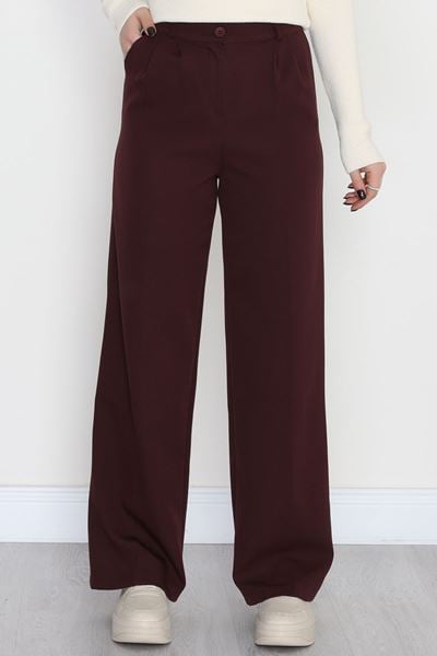 Dabıl Kumaş Pileli Palazzo Pantolon Mürdüm - 51062.1991.