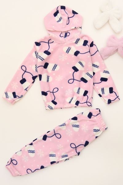 4-10 Yaş Polar Kapşonlu İkili Takım Pudra - 52076.1776.