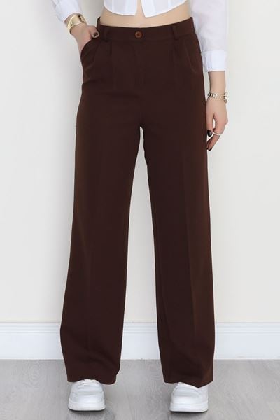 Dabıl Kumaş Pileli Palazzo Pantolon Kahve - 51062.1991.