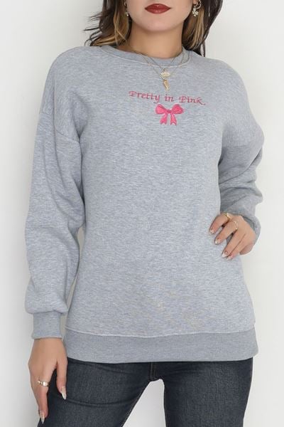 3 İplik Bisiklet Yaka Sweat Grifuşya - 42242.1878.