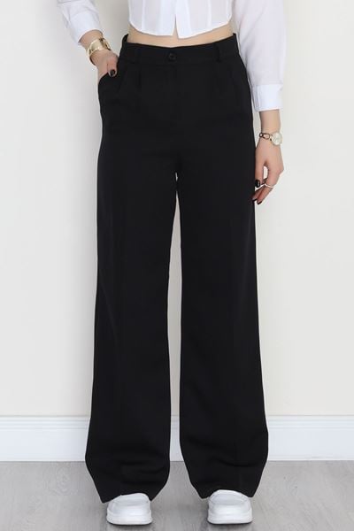 Dabıl Kumaş Pileli Palazzo Pantolon Siyah - 51062.1991.