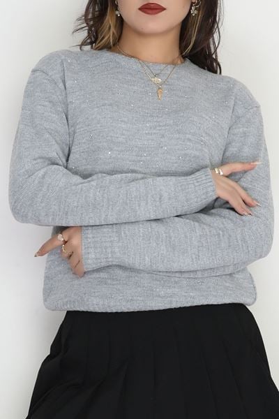 Taş Detaylı Triko Açıkgri - 2399.1765.