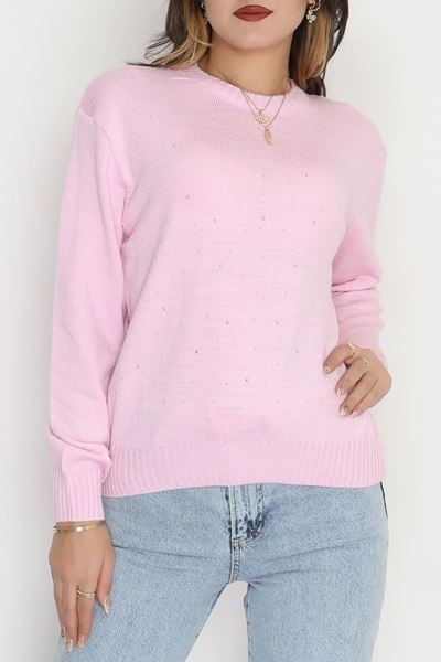 Taş Detaylı Triko Pembe - 2399.1765.