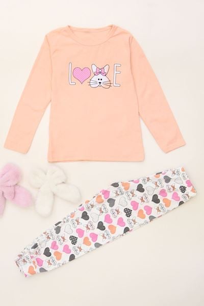 6-14 Yaş Baskılı Çocuk Pijama Takımı Yavruağzı - 40101.1931.