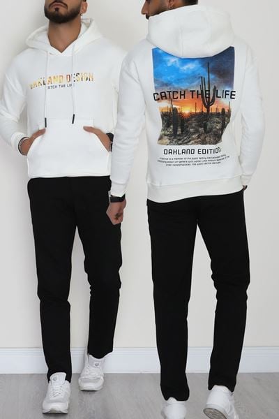 3 İplik Şardonlu Baskılı Erkek Sweat Beyaz - 42595.2086.