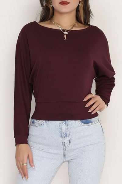 Oysho Kumaş Yarasa Kol Bluz Mürdüm - 31605.1977.