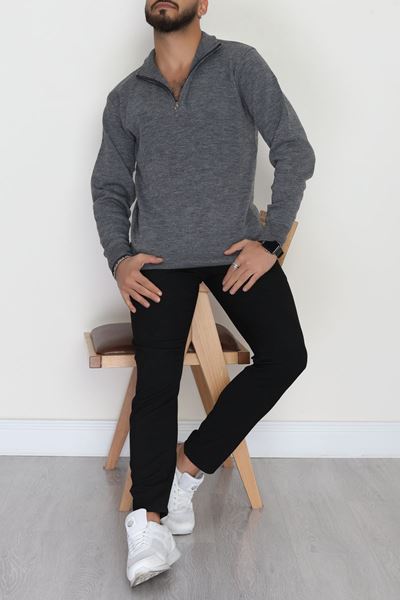 Yakası Fermuarlı Erkek Triko Antrasit - 42551.1766.