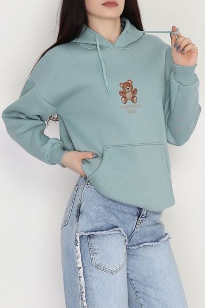 3 İplik Kanguru Cepli Kapşonlu Sweat Mint - 42254.1878.