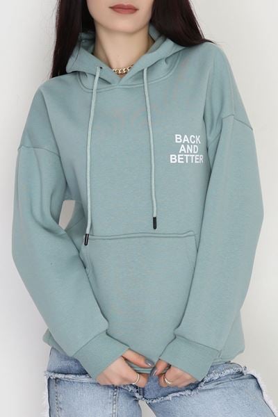 3 İplik Kanguru Cepli Kapşonlu Sweat Suyeşili - 42257.1878.