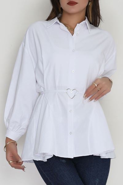 Kalp Detay Tunik Gömlek Beyaz - 43562.1949.
