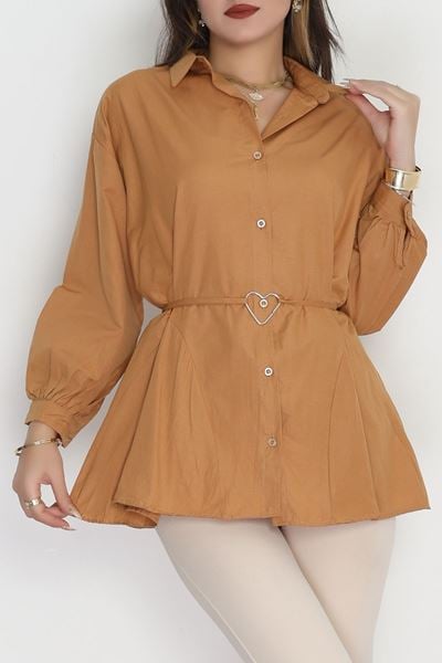 Kalp Detay Tunik Gömlek Camel - 43562.1949.