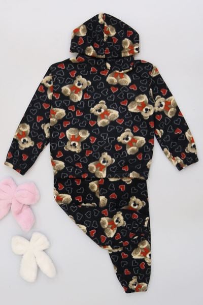 4-10 Yaş Polar Kapşonlu İkili Takım Siyahayı - 52076.1776.