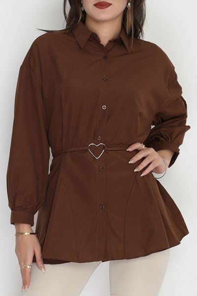 Kalp Detay Tunik Gömlek Kahve - 43562.1949.