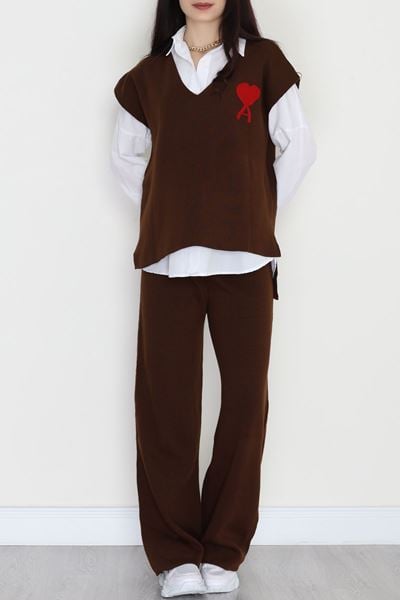 Baskılı Triko Takım Kahve - 7109.1247.