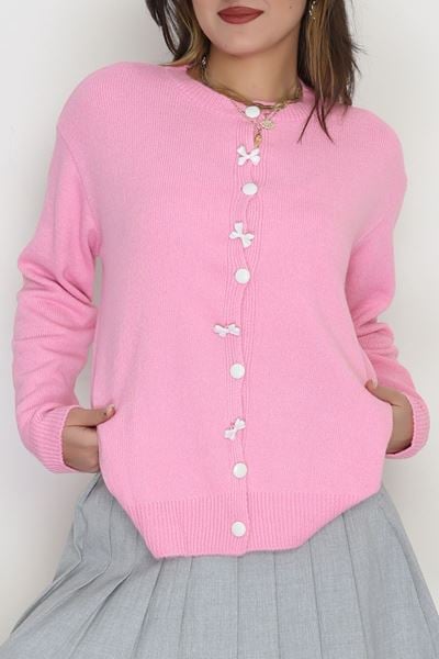 Fiyonk Detay Triko Hırka Pembe - 2396.1247.