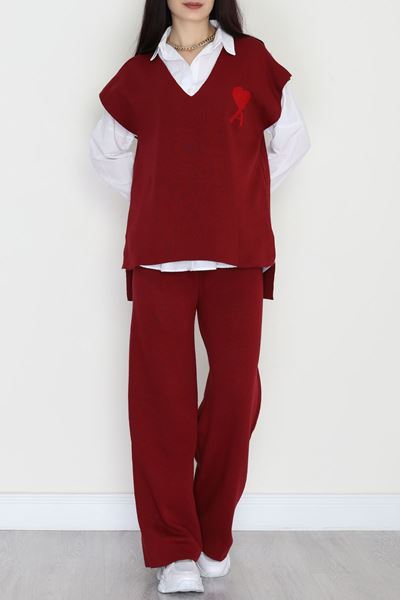 Baskılı Triko Takım Bordo - 7109.1247.