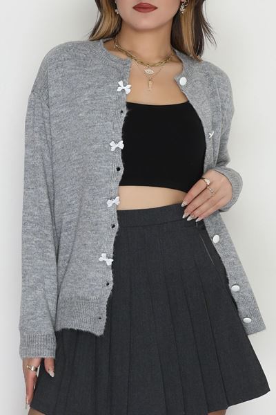 Fiyonk Detay Triko Hırka Gri - 2396.1247.