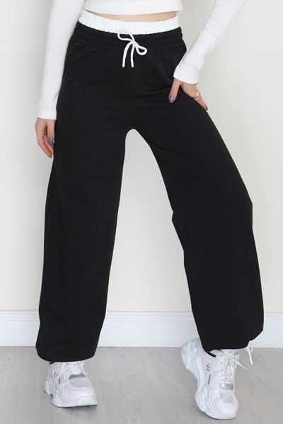 Özel Tasarım İki İplik Beli Lastikli Eşofman Siyahbeyaz - 70175.1857.