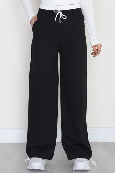 Özel Tasarım İki İplik Beli Lastikli Eşofman Siyahbeyaz - 70175.1857.