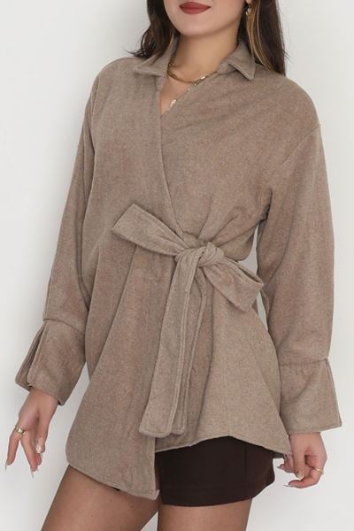 Bağlamalı Kruvaze Yaka Kaşe Ceket Devetüğü - 70993.1775.