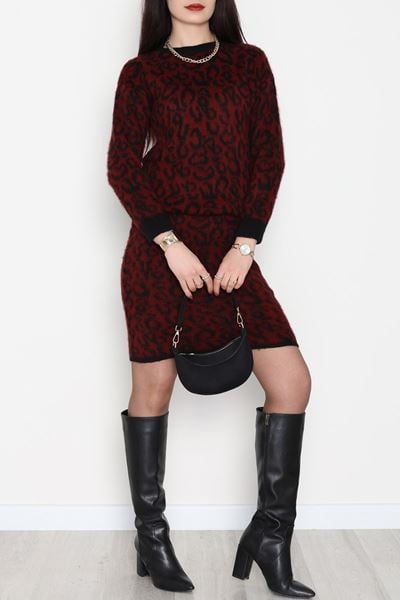 Leopar Desenli Triko Takım Bordoleo - 51107.1765.