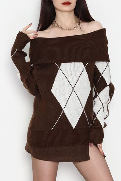 Madonna Yaka Baklava Desen Triko Kahvelatte - 2123.1765.