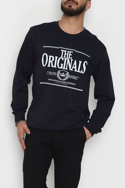 2 İplik Baskılı Erkek Sweat Lacivert - 42779.2087.