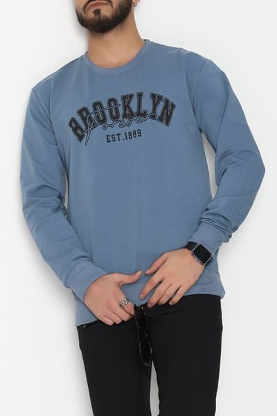 2 İplik Baskılı Erkek Sweat Mavi - 42780.2087.