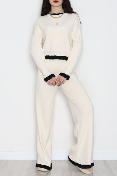 Fırfır Detay Triko Takım Bej - 2053.1247.