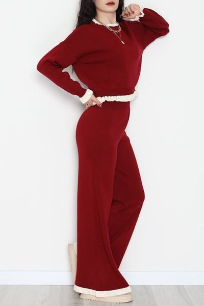 Fırfır Detay Triko Takım Bordo - 2053.1247.