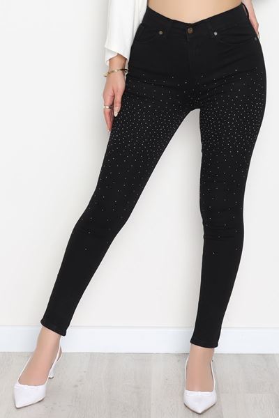 Taşlı Dar Paça Kot Pantolon Siyah1 - 31656.2112.