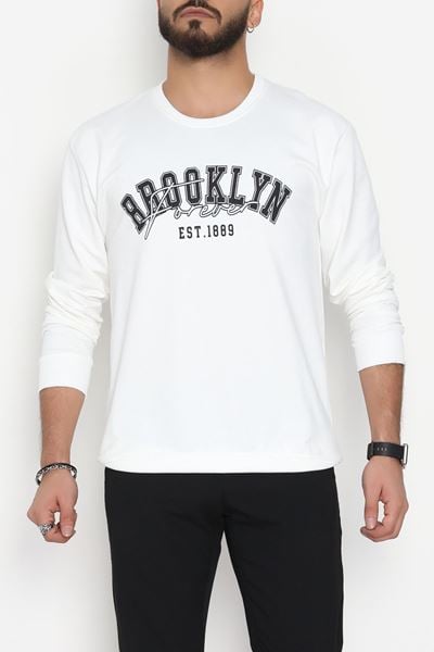 2 İplik Baskılı Erkek Sweat Beyaz - 42780.2087.