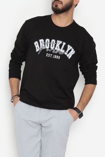 2 İplik Baskılı Erkek Sweat Siyah - 42780.2087.