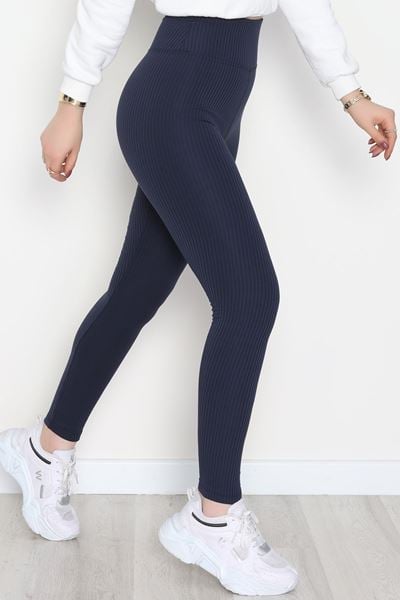 Şardonlu Yumuşak Dokulu Fitilli Tayt Lacivert - 52085.1098.