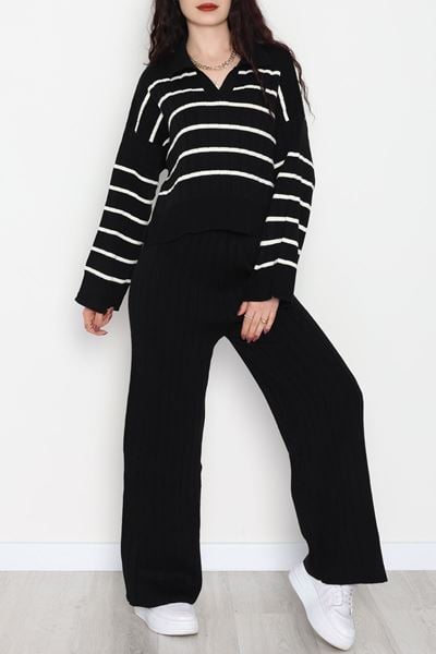 Çizgili Polo Yaka Takım Siyah - 2295.1247.