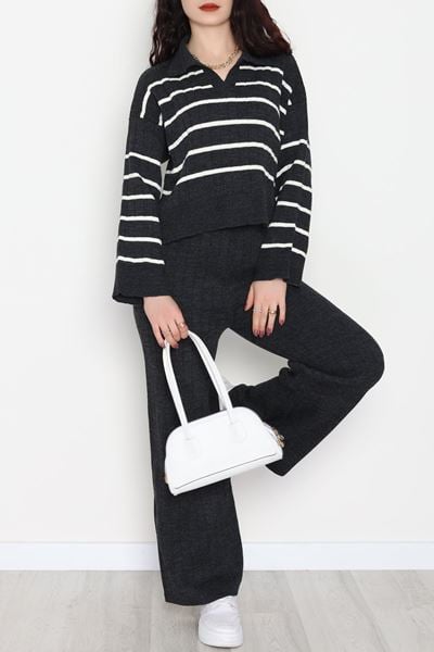 Çizgili Polo Yaka Takım Antrasit - 2295.1247.