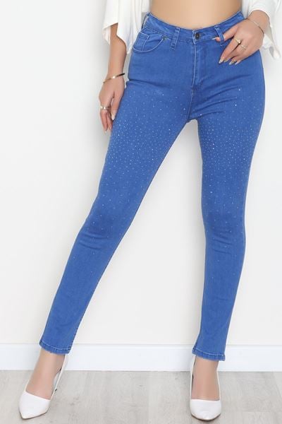 Taşlı Dar Paça Kot Pantolon Mavi - 31656.2112.
